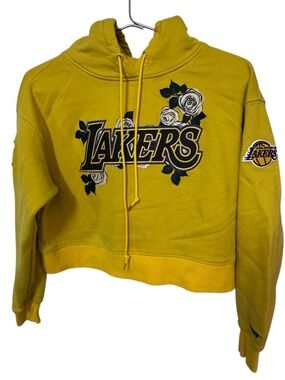 High End 3D Los Angeles Lakers Yellow NBA Cropped Hoodie Women's XS